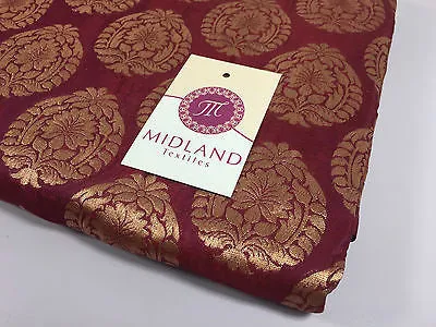 Pure Silk Indian Banarsi Floral Woven Golden Metallic Brocade 45" M260 Mtex