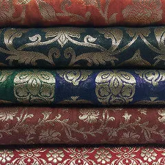 Pure Silk Indian Banarsi Floral Woven Golden Metallic Brocade 45" M260 Mtex