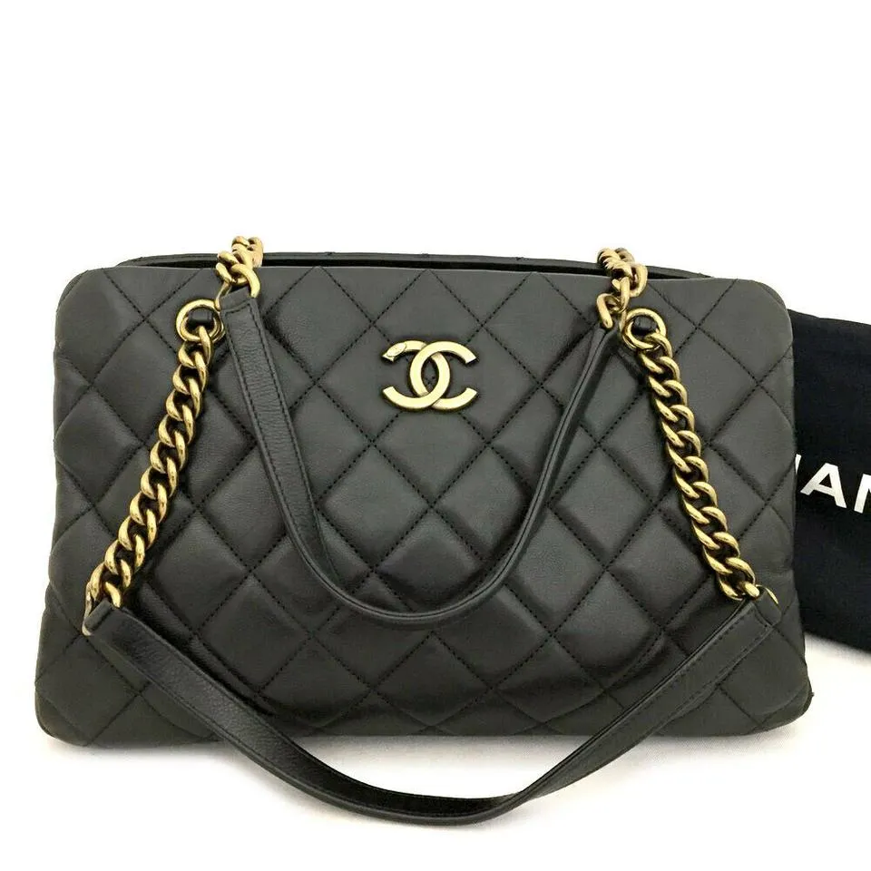 Quilted Lambskin Leather Shoulder Bag Black