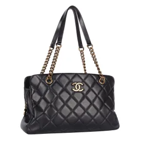 Quilted Lambskin Leather Shoulder Bag Black