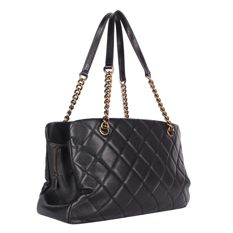 Quilted Lambskin Leather Shoulder Bag Black
