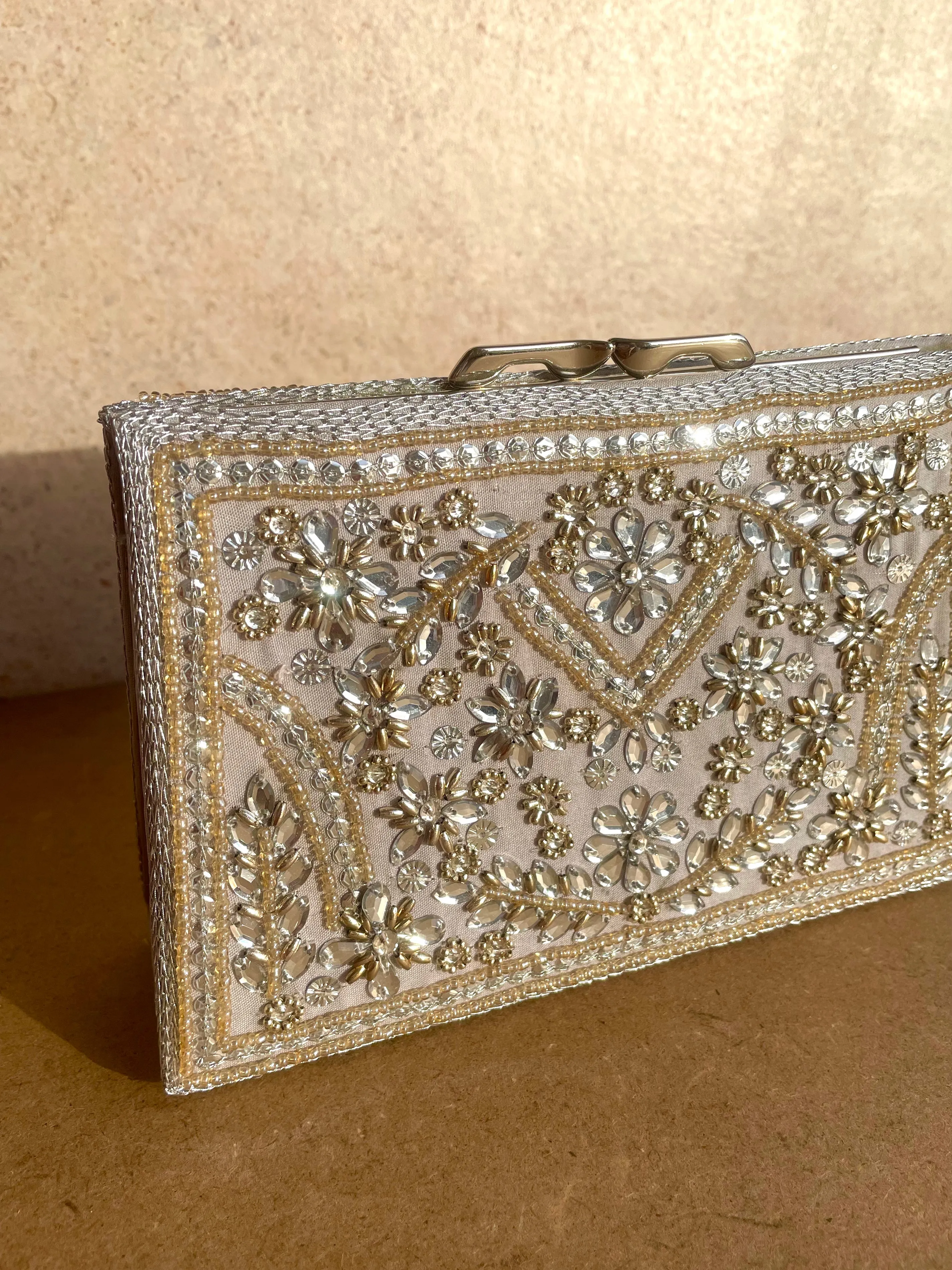 Silver Clutch with Mix Handwork