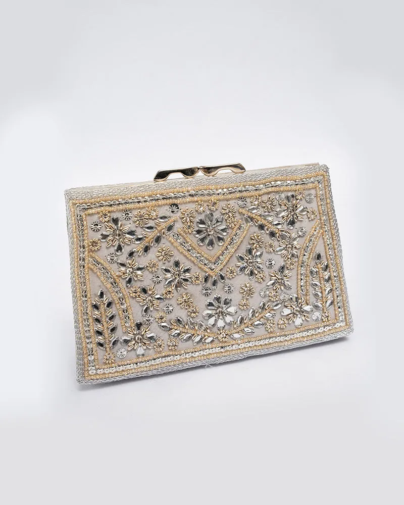 Silver Clutch with Mix Handwork