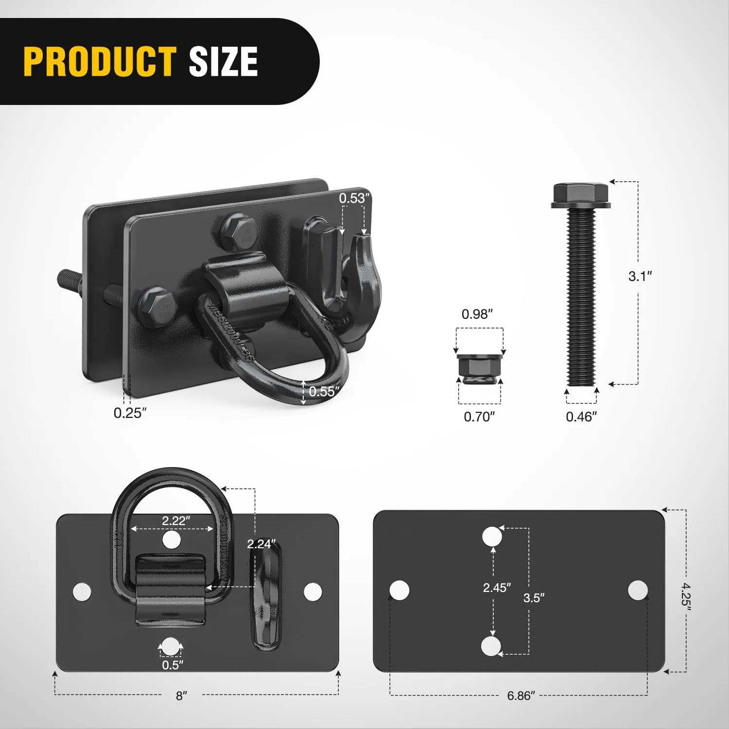 Tractor Bucket Hooks with Tie Down Ring Black (Pair)