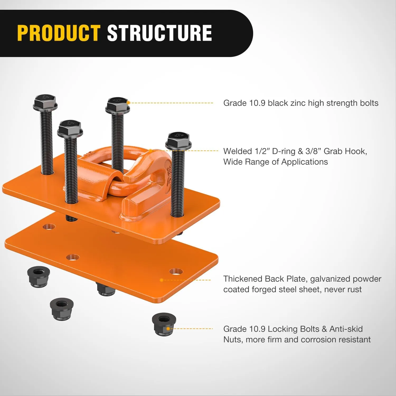 Tractor Bucket Hooks with Tie Down Ring Orange (Pair)
