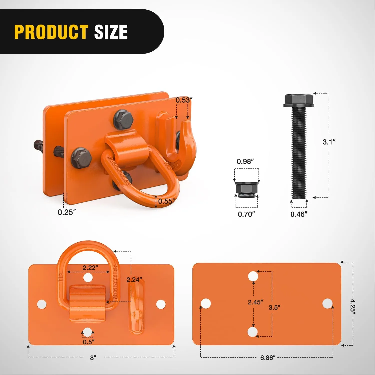 Tractor Bucket Hooks with Tie Down Ring Orange (Pair)