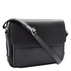 Womens Crossbody Real Black Leather Messenger Bag Casual Office Organiser Juliet