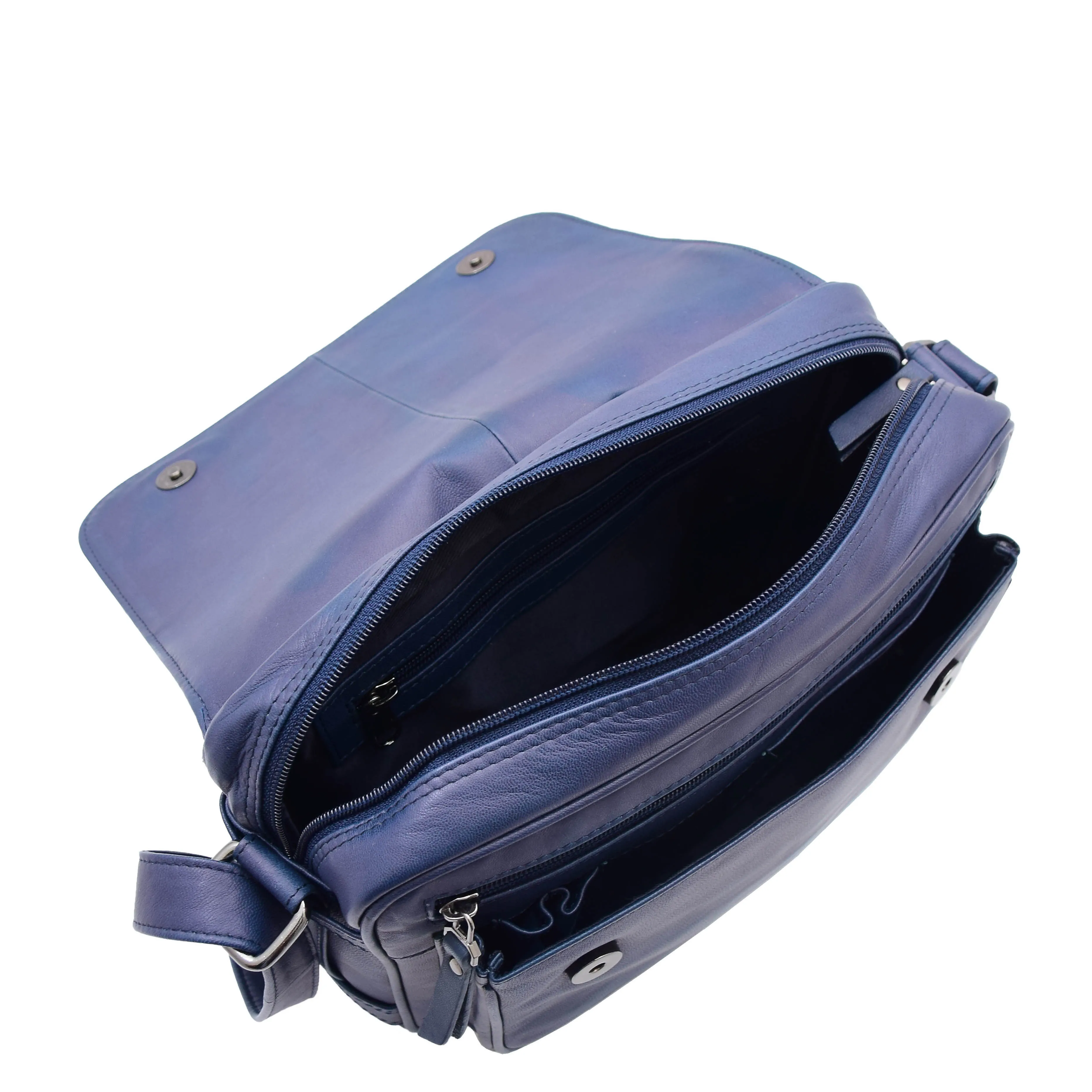 Womens Crossbody Real Navy Leather Messenger Bag Casual Office Organiser Juliet