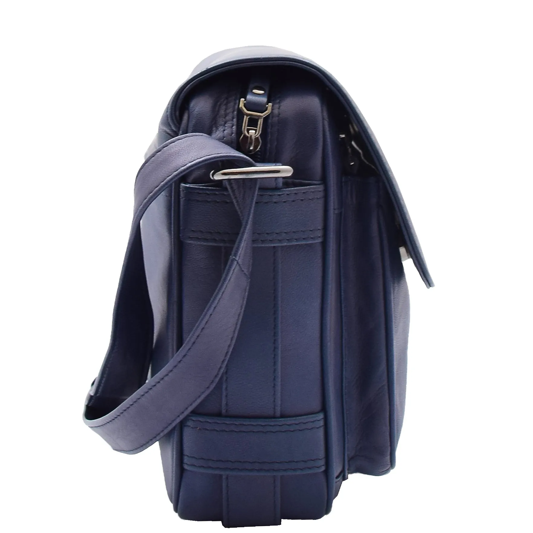 Womens Crossbody Real Navy Leather Messenger Bag Casual Office Organiser Juliet
