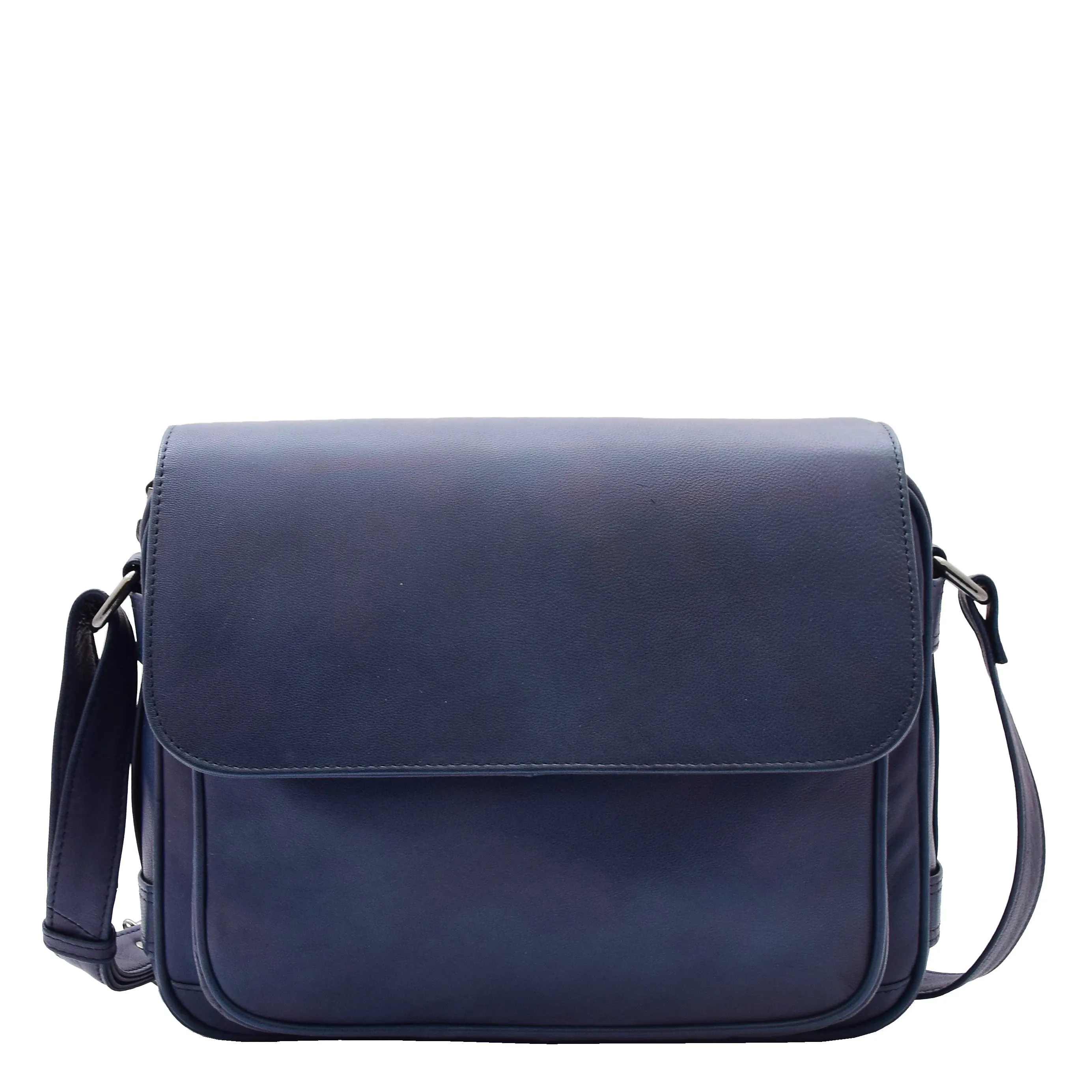 Womens Crossbody Real Navy Leather Messenger Bag Casual Office Organiser Juliet