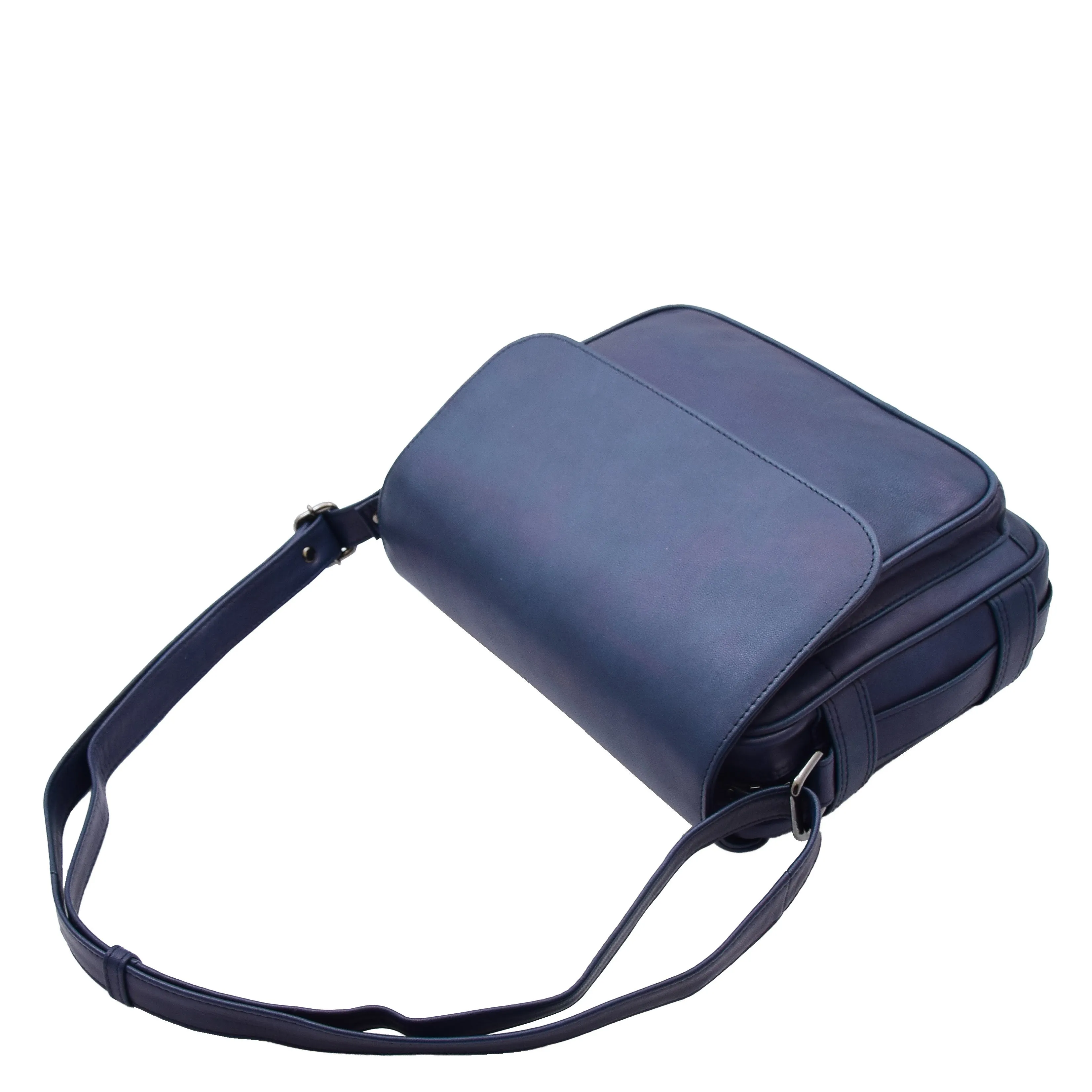 Womens Crossbody Real Navy Leather Messenger Bag Casual Office Organiser Juliet