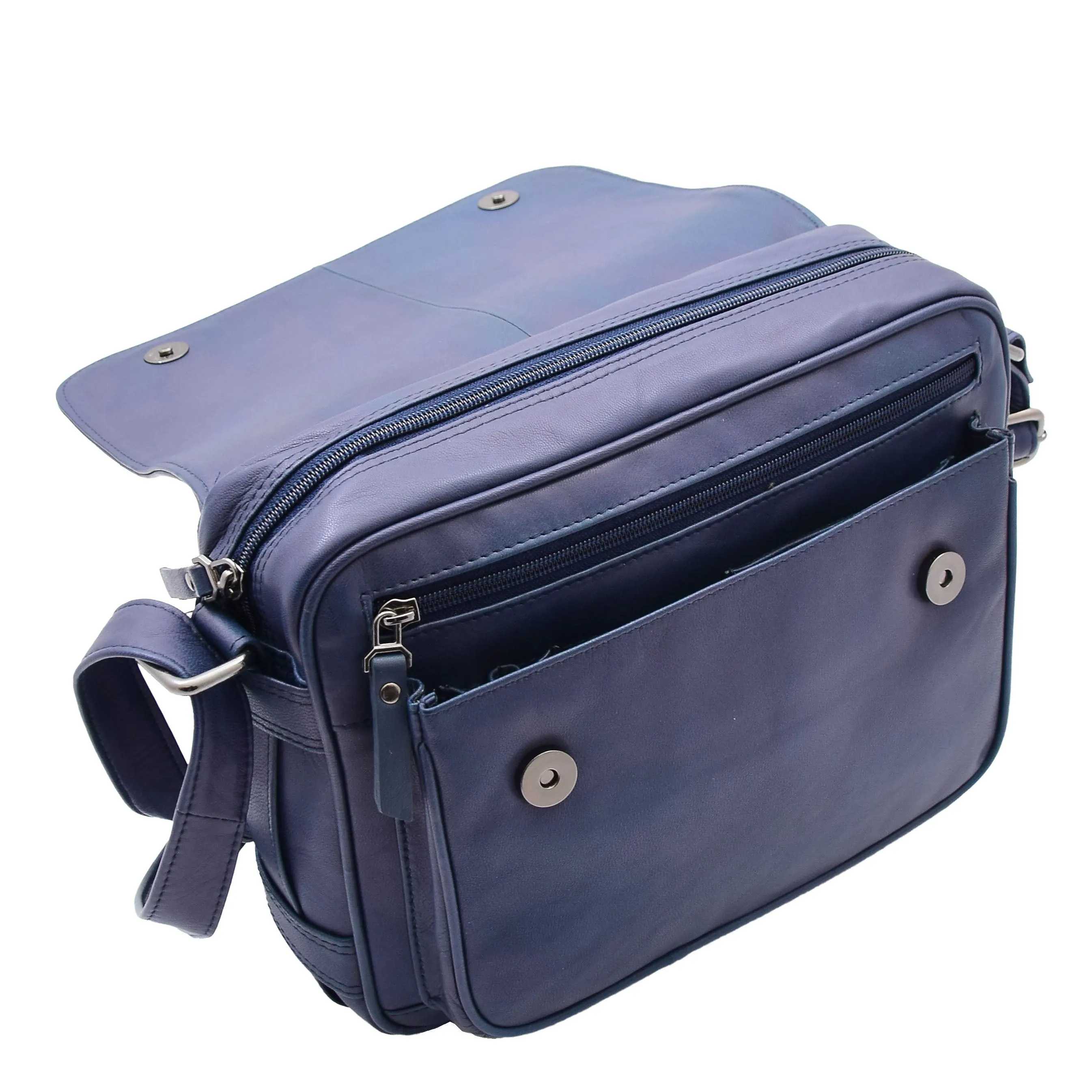 Womens Crossbody Real Navy Leather Messenger Bag Casual Office Organiser Juliet