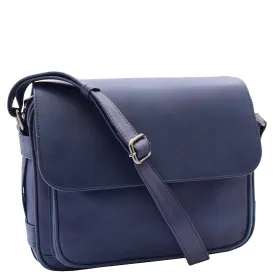 Womens Crossbody Real Navy Leather Messenger Bag Casual Office Organiser Juliet