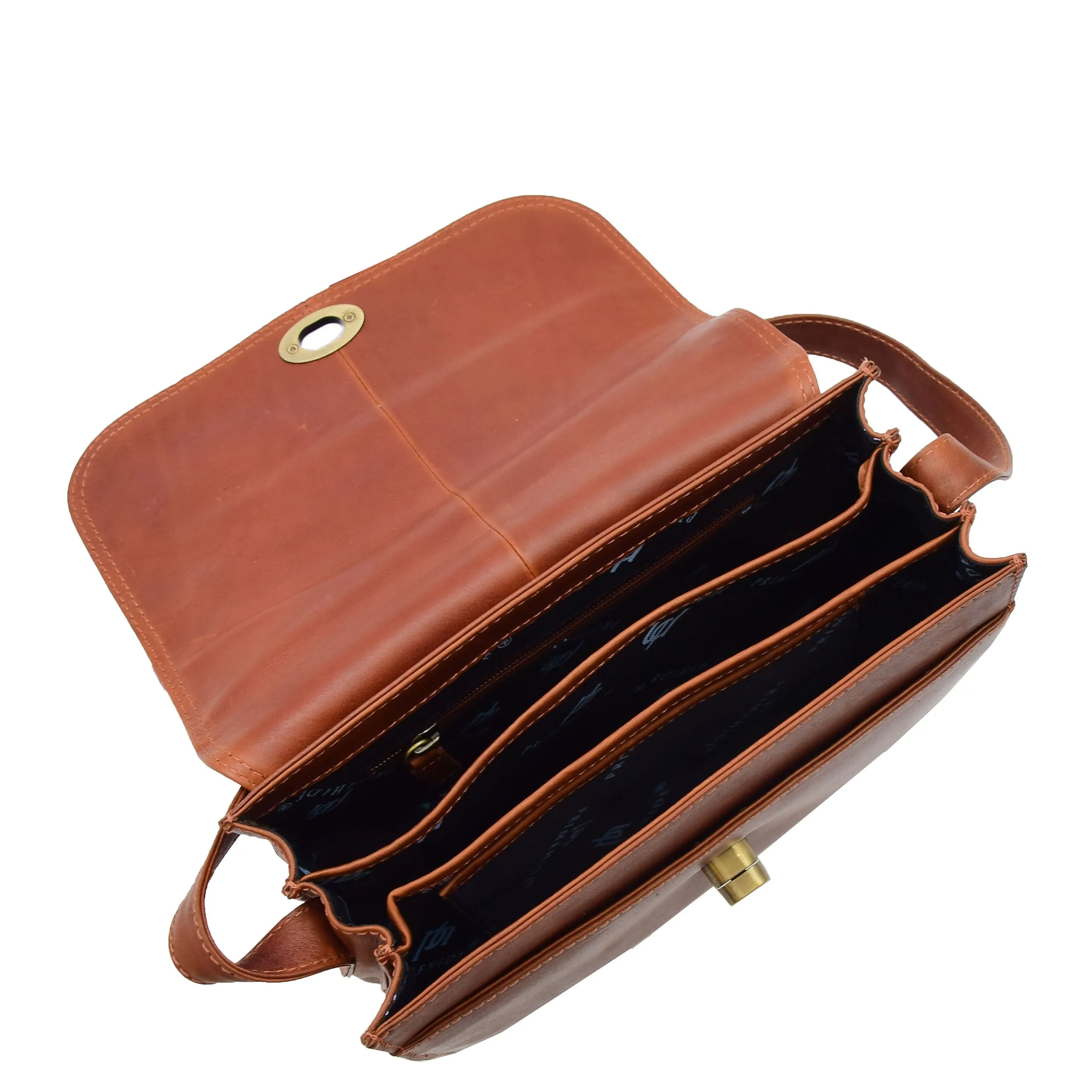Womens Real Leather Crossbody Bag Messenger Triple Gussets Organiser Nicole Chestnut