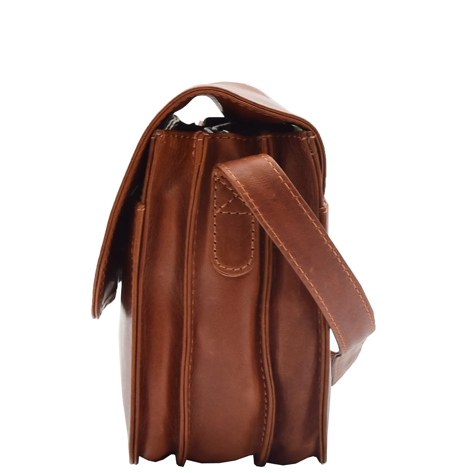 Womens Real Leather Crossbody Bag Messenger Triple Gussets Organiser Nicole Chestnut