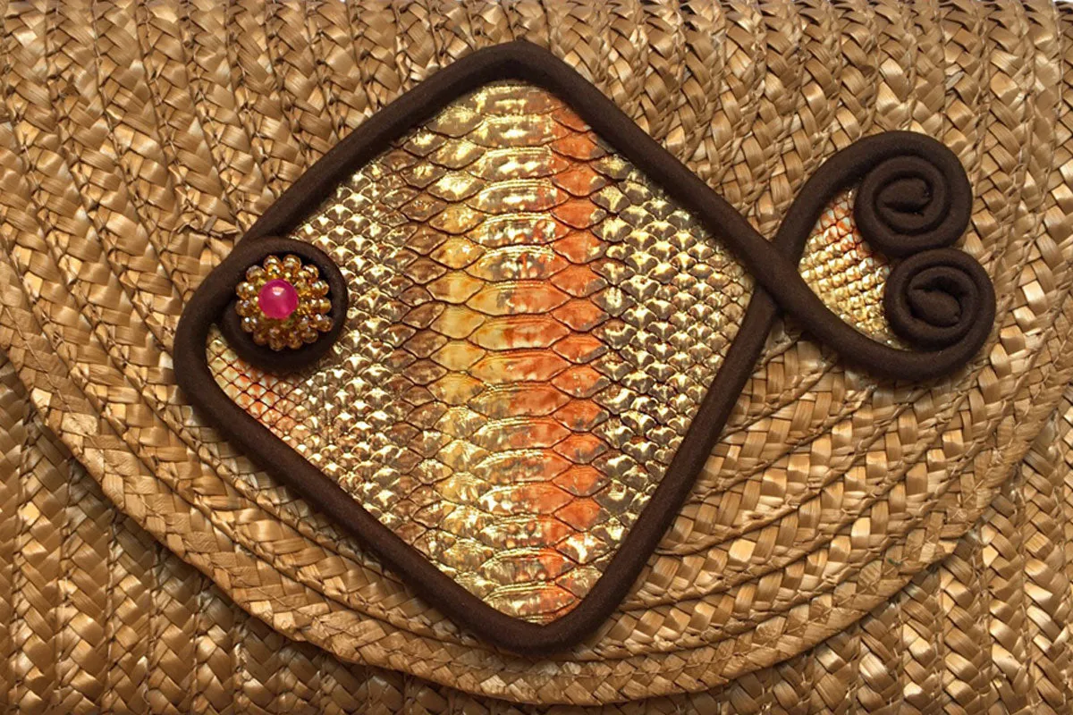 Woven straw Gold Fish Maxi Clutch