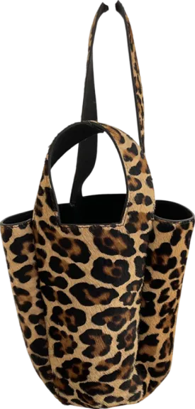 ZARA Brown Animal Print Leather Mini Bucket Bag One Size